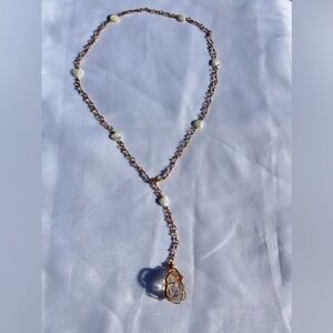 Handmade Crystal Necklace Gold Tone Clear Quartz Heart Beads Hold Tone